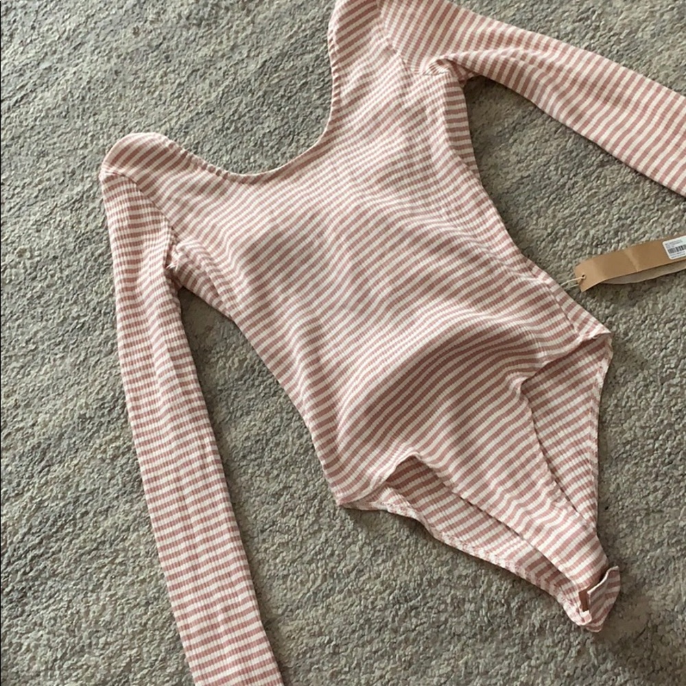 Open back pink and white bodysuit